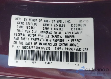 2013 Honda Accord Lx z USA, uszkodzony, nr VIN 1HGCR2F35DA107336